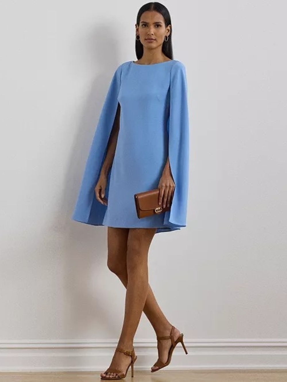 Elegant Cape Sleeve Mini Dress in Light Blue Lauren By Ralph Lauren Size 12